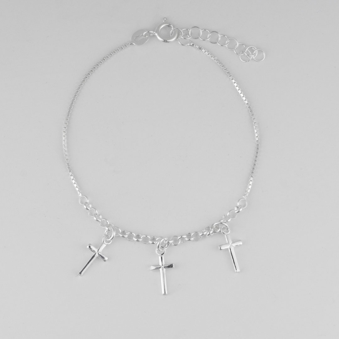 PULSERA VENECIANA CON AROS CRUCES COLGANTES 3MM