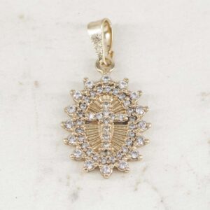 DIJE MEDALLA CRUZ DOBLE BORDE CIRCONES